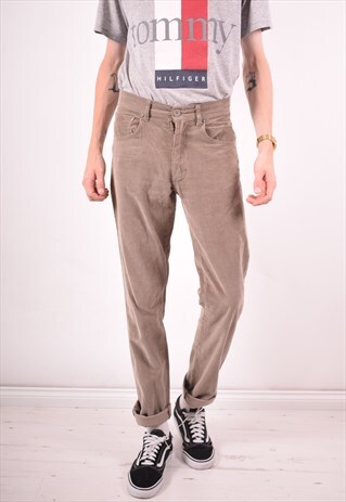 FILA MENS VINTAGE CORDUROY TROUSERS W30 L32 BROWN 90S