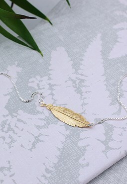 Silver & Yellow Gold Feather Bracelet