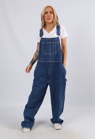 VINTAGE USA KEY DENIM DUNGAREES WIDE LEG 16 XL (944H)