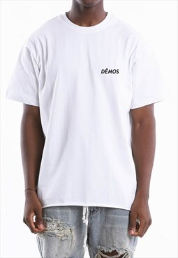 White Logo Embroidered Heavy Cotton T shirt Tee Y2k