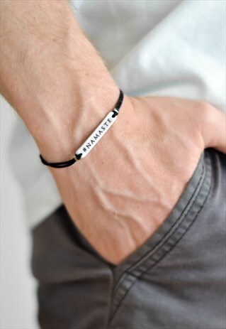 NAMASTE BRACELET FOR MEN BLACK CORD YOGA GIFT FOR HIM ZEN
