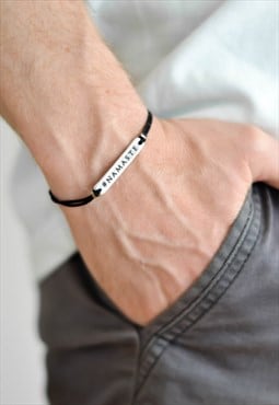 Namaste bracelet for men black cord yoga gift for him zen