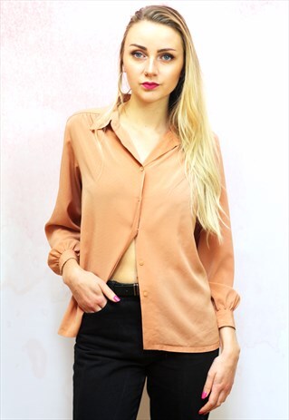 1980S VINTAGE PEACH COLOURED SILKY BLOUSE