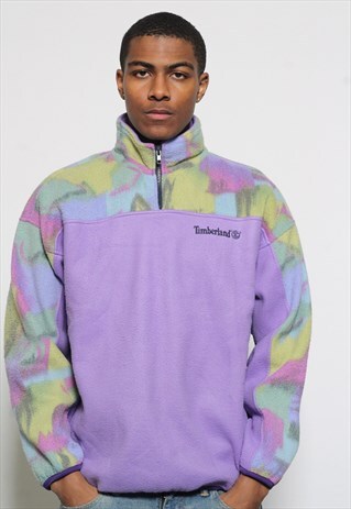 VINTAGE TIMBERLAND 1/4 ZIP LOGO PATTERN FLEECE PURPLE