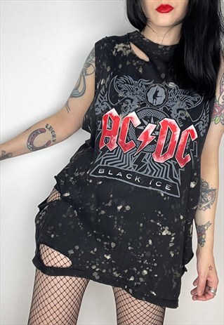 REWORKED ACID WASH AC/DC BLACK ICE DISTRESSED BAND SHIRT