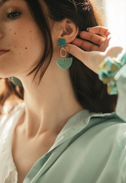 Turquoise Geometric Layered Mosaic Piece Earrings