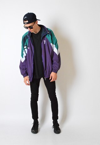 HUMMEL VINTAGE 90S PURPLE COLOUR BLOCK BOMBER JACKET