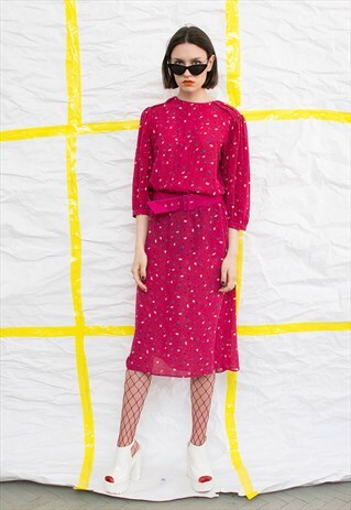 VINTAGE PINK BELTED MIDI DRESS