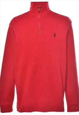 Vintage Ralph Lauren Quarter Zip Red Plain Sweatshirt - L