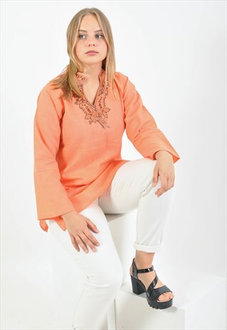 VINTAGE BOHO FESTIVAL BLOUSE IN ORANGE