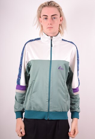 ASICS MENS VINTAGE TRACKSUIT TOP JACKET MEDIUM GREEN 90S