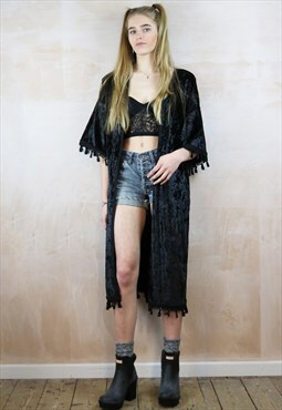 Black Velvet Kimono with Tassels