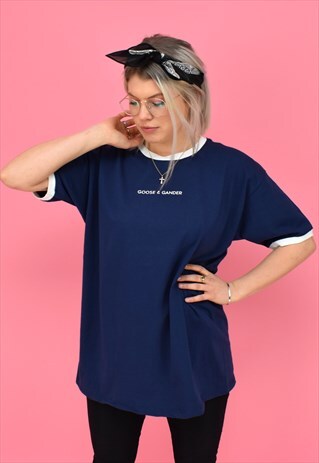 G&G UNISEX NAVY WRITING RINGER S/S TEE