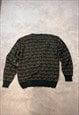 VINTAGE ABSTRACT KNITTED CARDIGAN PATTERNED GRANDAD SWEATER