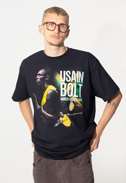 Usain Bolt Unisex Tee Printed T-Shirt in Black