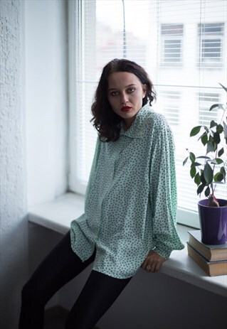 VINTAGE 80'S GREEN PASTEL TRIANGLE PRINT BLOUSE