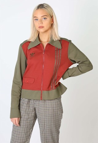 VINTAGE ADIDAS ORIGINALS CROPPED KHAKI GREEN TRACK JACKET