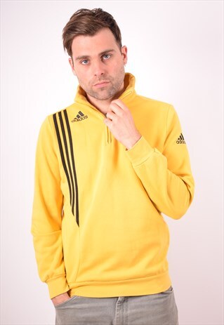 ADIDAS MENS VINTAGE SWEATSHIRT JUMPER SMALL YELLOW 90S