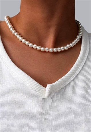 WOMEN'S 22" FAUX PEARL BEADS NECKLACE CHAIN - WHITE
