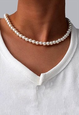 Women's 22" Faux Pearl Beads Necklace Chain - White