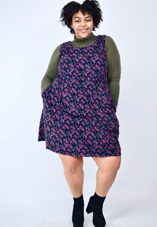 VINTAGE 90'S PURPLE FLORAL SKATER DRESS WITH POCKETS