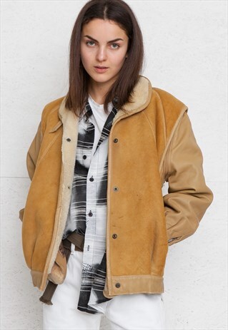 VINTAGE YELLOW SUEDE SHEARLING JACKET