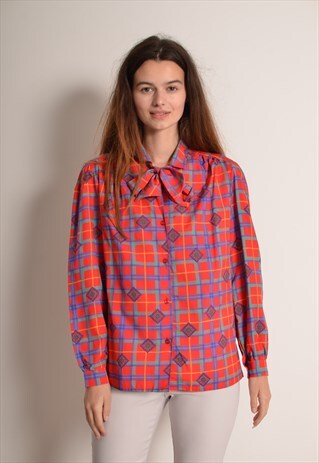 VINTAGE 80S CHECK GEOMETRIC PATTERN SHIRT IN RED
