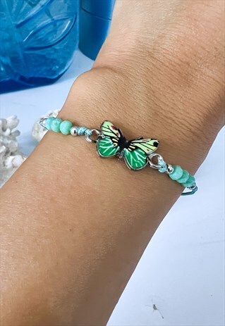 AQUA BEADED BUTTERFLY FRIENDSHIP BRACELET