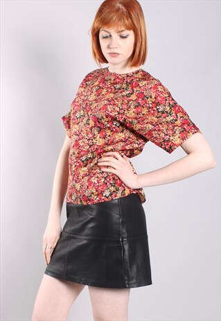VINTAGE 80S SATIN FLORAL PATTERNED LOOSE FIT TOP