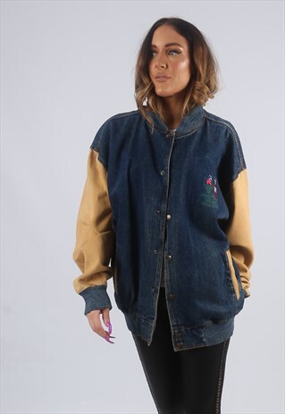 VINTAGE DENIM BOMBER JACKET OVERSIZED OLYMPIC UK 18 (KBZ)