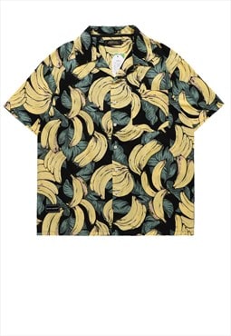 Banana print shirt y2k tropical graphic top in black yellow