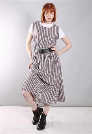 VINTAGE 60S FLORAL STRIPED SLEEVELESS MAXI DRESS