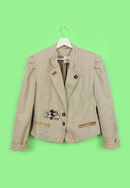 Vintage 90's Linen Blazer Austrian Cottagecore Beige Jacket