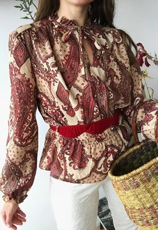 VINTAGE 60S HAUTE BOHEME PAISLEY PARISIAN BOHO BLOUSE TOP