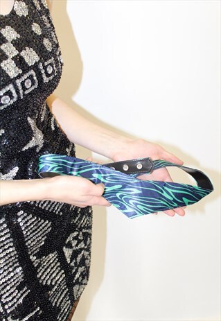 80S VINTAGE BLUE GREEN CENTRE POINT SWIRL PRINT WASPIE BELT
