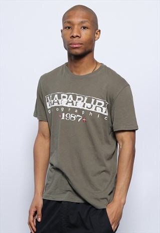 VINTAGE NAPAPIJRI BIG SPELL OUT LOGO T-SHIRT GREEN