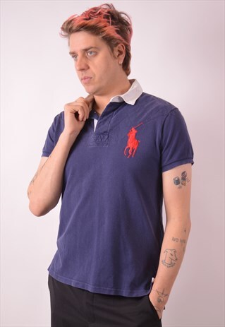 POLO RALPH LAUREN MENS VINTAGE RUGBY POLO SHIRT LARGE BLUE