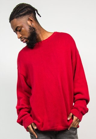 90'S VINTAGE RED HEAVY COTTON KNIT JUMPER