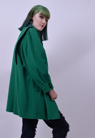 VINTAGE 90'S GREEN WOOL OVERSIZED BLAZER COAT JACKET LARGE