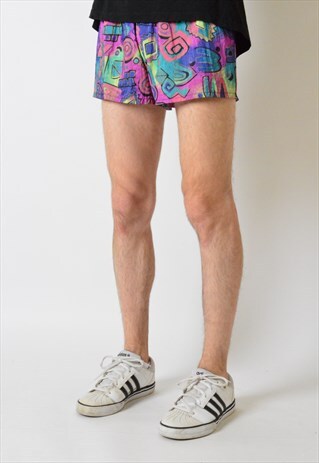 VINTAGE 90S COLOURFUL SHELL SPORTS SHORTS