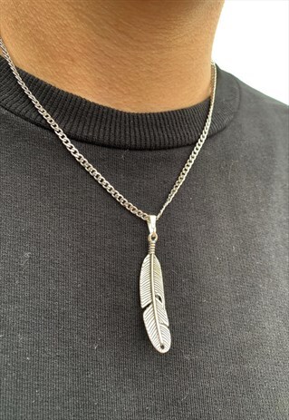 SILVER FEATHER PENDANT NECKLACE CHAIN