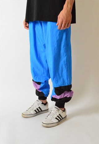 VINTAGE 90S BLUE COLOUR BLOCK SHELL PANTS