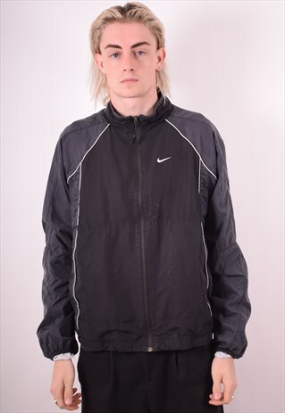 NIKE MENS VINTAGE TRACKSUIT TOP JACKET LARGE BLACK 90S