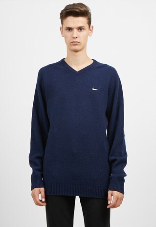 VINTAGE BLUE NIKE V-NECK KNIT JUMPER SWEATER