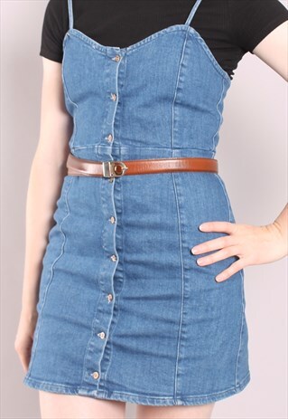 VINTAGE 80S BROWN LEATHER PIN BUCKLE BELT