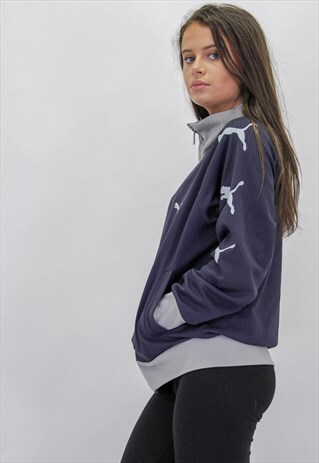 VINTAGE OVERSIZE PUMA JACKET ARM STRIPE LOGO IN BLUE