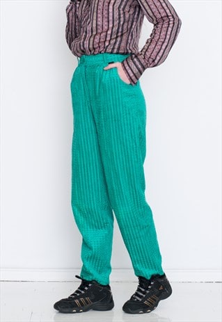 GREEN CORDUROY VINTAGE HIGH WAIST RETRO TROUSERS