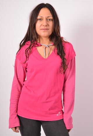 VINTAGE CHAMPION HOODIED TOP LONG SLEEVE PINK