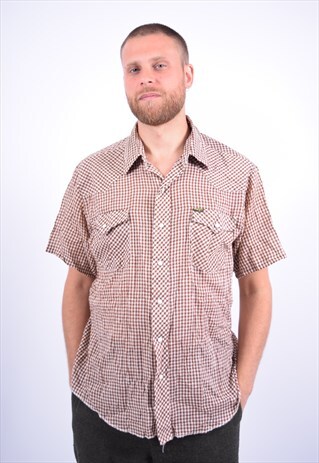 VINTAGE WRANGLER SHIRT SHORT SLEEVE CHECK BROWN