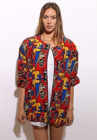 VINTAGE 1980'S 80'S PURE SILK NOVELTY OVERSIZED JACKET OS